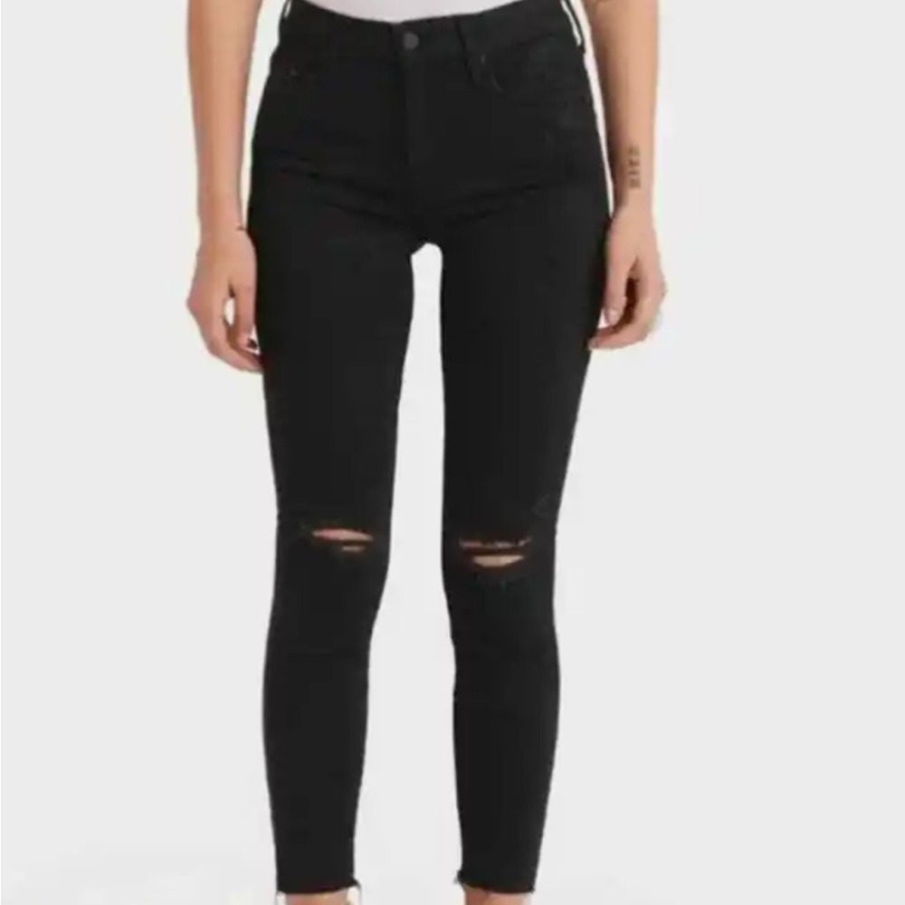 MOTHER JEANS, LOOKER ANKLE FRAY, size 23, black